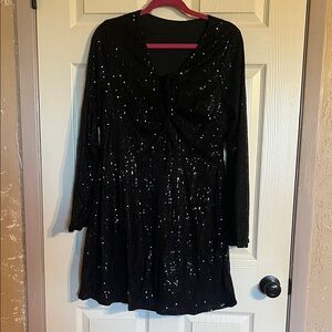 SHEIN Black Long Sleeve Sequin Mini Dress
